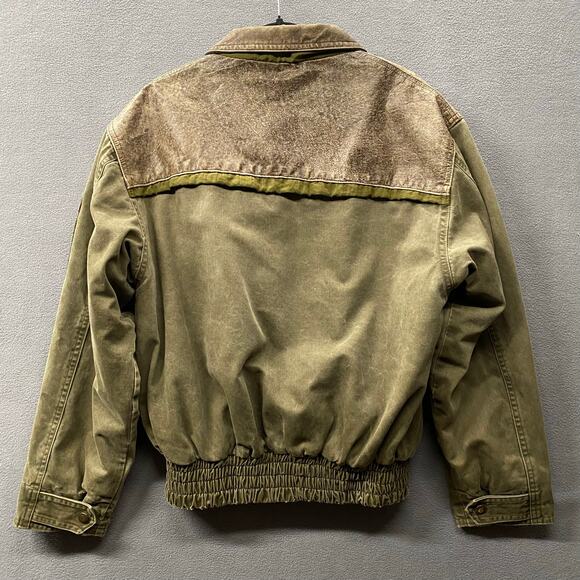 Vtg 80s 90s Dual Control Canvas Leather Bomber Flight Jacket Mens M Quilted Line - Picture 2 of 16